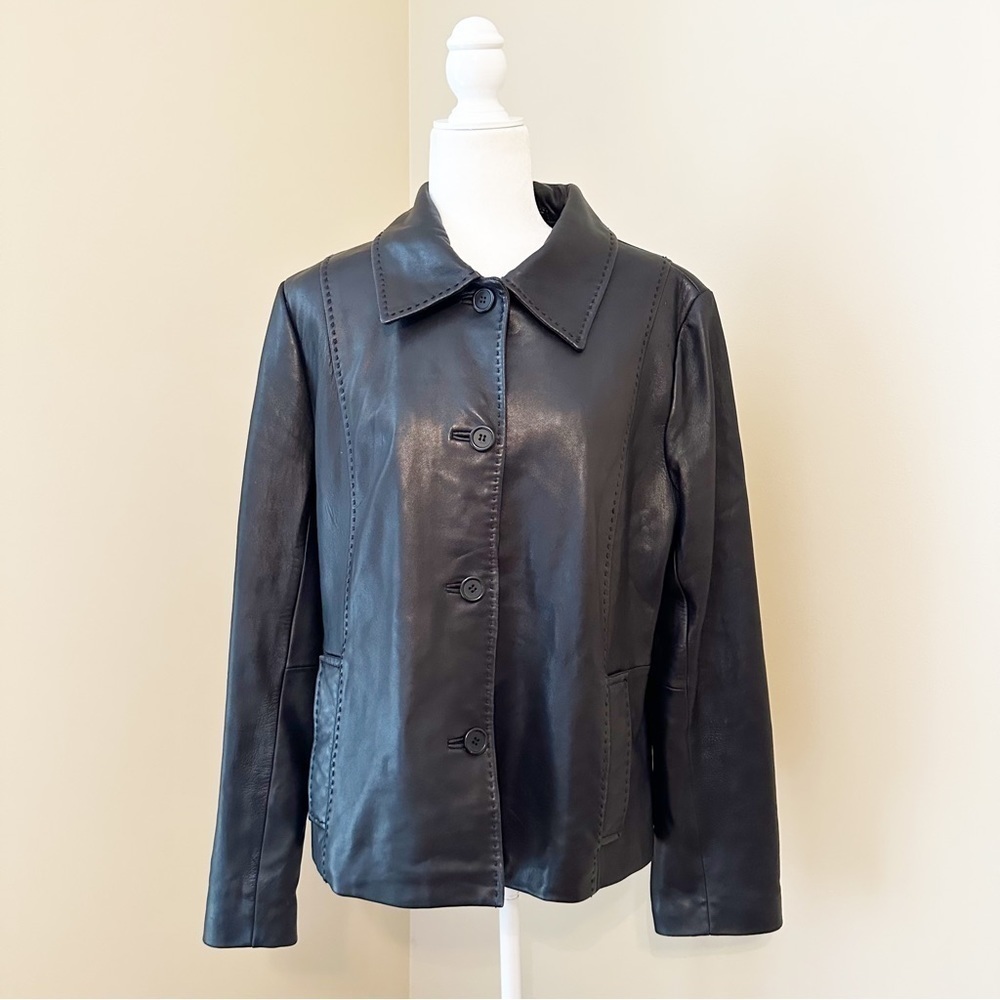 Tiboa Leathers Button Front Black Leather Jacket - XL